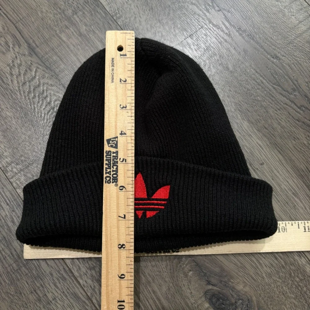 Adidas Originals Beanie Hat Unisex One Size Black Trefoil Logo Ribbed Knit
